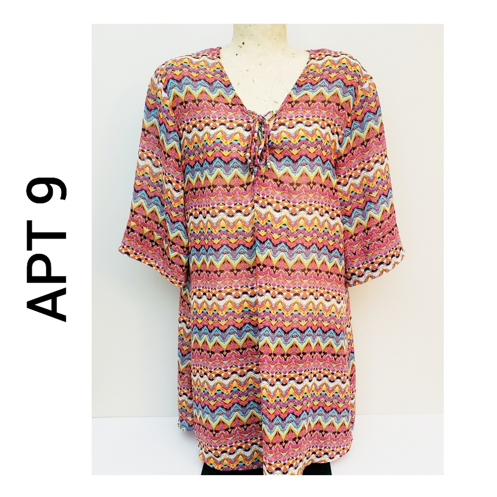 Apt 9 Vibrant Longer Sheer Tunic Large Orange Pink Yellow